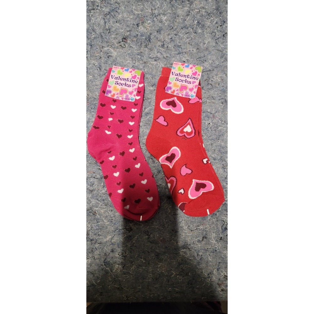 Valentine Socks Unisex Pink/Red‎ Hearts Set of 2 Size 9-11